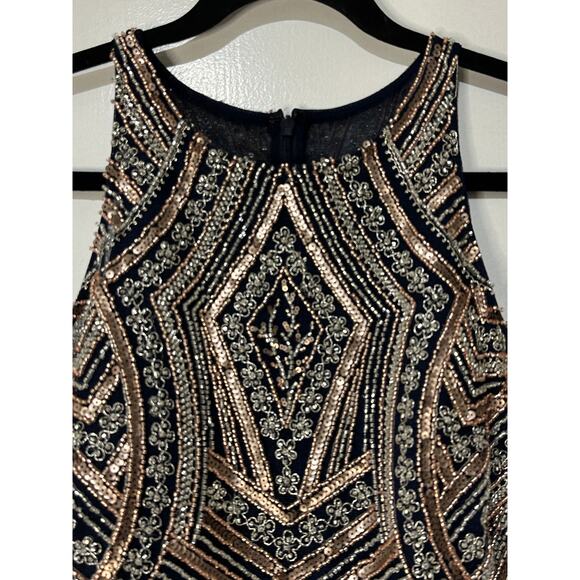 Betsy & Adam Women's Beaded Navy Gold Gown Size 10 Petite NWT Elegant Formal - Picture 5 of 16